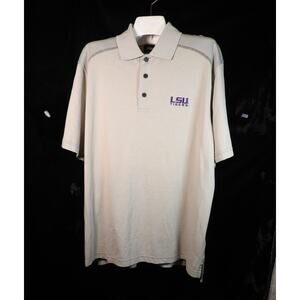 LSU Tigers Gray Polo Ashworth Mens L Embroidery Spellout Gameday Fan Attire